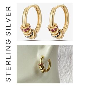 🌟 14K Gold Plated Sterling Silver Charm Huggie Earrings